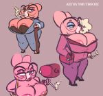  2018 anthro areola big_areola big_breasts big_penis bra breasts cane cartoon_network cigarette cleavage clothed clothing digital_media_(artwork) duo eyeshadow eyewear female footwear fully_clothed glasses granny_jojo grey_background high_heels holding_object huge_breasts huge_penis humanoid_penis lagomorph looking_at_penis looking_at_viewer makeup male mammal mature_female mouth_hold old penis precum purse rabbit shoes short_stack simple_background smoke smoking smutbooru standing the_amazing_world_of_gumball thick_thighs underwear vein veiny_penis voluptuous wide_hips 