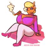  2018 5_fingers anthro anthrofied big_breasts blonde_hair blue_eyes breasts cigar cleavage clothed clothing digital_media_(artwork) ear_piercing earth_pony equine eyeshadow female footwear friendship_is_magic fully_clothed hair half-closed_eyes high_heels holding_object horse huge_breasts legwear looking_at_viewer makeup mammal mature_female ms_harshwhinny_(mlp) my_little_pony nipple_bulge piercing pony raised_arm shoes short_hair sitting smoke smoke_from_mouth smoking smutbooru solo thick_thighs voluptuous wide_hips 
