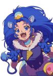  :d animal_ears blue_choker blue_eyes blue_gloves blue_hair choker cure_gelato earrings extra_ears gloves jewelry kirakira_precure_a_la_mode lion_ears lion_tail long_hair looking_at_viewer magical_girl open_mouth precure simple_background smile solo tail tategami_aoi uyoshi white_background 