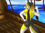  2011 amocin anthro arlene_(amocin) big_breasts blonde_hair breasts butt canine cloud digital_media_(artwork) female fur green_eyes hair mammal nude sea ship side_boob sky solo vehicle water were werewolf wolf 