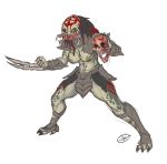  alien armor claws clothed clothing dreadlocks mandibles not_furry open_mouth predator_(franchise) skull topless warpaint weapon yautja yellow_eyes 