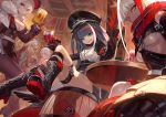  admiral_graf_spee_(azur_lane) admiral_hipper_(azur_lane) ahoge alcohol antenna_hair armband azur_lane bangs banner barrel beer beer_mug belt black_hair black_hat black_legwear blonde_hair blue_eyes blunt_bangs blush boots bottle bra bra_peek breasts choker cleavage commentary_request covered_mouth cropped_jacket cross-laced_footwear crossed_legs cup deutschland_(azur_lane) drinking_glass drunk eyebrows_visible_through_hair food fork fur_trim gauntlets gloves goggles goggles_on_headwear graf_zeppelin_(azur_lane) green_eyes gun hair_between_eyes handgun hat headgear high_heel_boots high_heels holding holding_cup holding_fork holding_gun holding_weapon indoors iron_cross knee_boots lace-up_boots lack large_breasts leaning lingerie long_hair long_sleeves looking_at_viewer military military_uniform mole multicolored_hair multiple_girls norwegian_flag o-ring open_mouth pantyhose peaked_cap prinz_eugen_(azur_lane) red_eyes red_hair red_neckwear red_scarf sausage scarf sharp_teeth shirt short_hair short_sleeves sidelocks silver_hair sitting sitting_on_object skirt smile smirk smoke steam streaked_hair tareme teeth thigh_strap thighs trigger_discipline tsurime two_side_up underboob underwear uniform very_long_hair weapon white_bra white_shirt wine wine_glass 