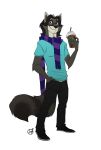  2019 anthro clothing digital_media_(artwork) fur furrybob hair hi_res male mammal procyonid raccoon scarf simple_background solo standing white_background 