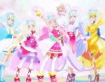  aisaki_emiru aqua_eyes aqua_hair blonde_hair boots cheerful_style cure_amour cure_ange cure_etoile cure_macherie cure_yell curly_hair highres hug-tan_(precure) hugtto!_precure kagayaki_homare long_hair multiple_girls nono_hana pink_eyes pink_hair precure ruru_amour screencap stitched thigh_boots thighhighs third-party_edit veil white_hair yakushiji_saaya 