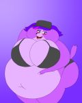  anthro belly big_belly big_breasts big_butt blush bra breasts butt clothed clothing female gradient_background littlest_pet_shop navel overweight panties purple_background simple_background solo underwear zoe_trent 