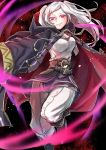  aura belt breasts cleavage closed_mouth commentary_request dark_aura female_my_unit_(fire_emblem:_kakusei) fire_emblem fire_emblem:_kakusei fire_emblem_heroes gimurei highres hood hoshigaki_(hsa16g) medium_breasts my_unit_(fire_emblem:_kakusei) open_clothes open_robe pants red_eyes robe solo twintails white_hair 
