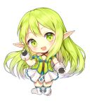  bracelet breasts chibi cleavage cyg38801 detached_sleeves elf elsword eyebrows_visible_through_hair green_eyes green_hair jewelry long_hair pointy_ears rena_(elsword) smile 