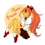  1girl adventure_time fire flame_princess orange_hair ponytail school_uniform shoes skirt solo 
