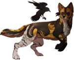  2014 alpha_channel ambiguous_gender avian beak bird black_feathers black_fur canine corvid crow crown digital_media_(artwork) duo feathers feral fur mammal maplespyder paws purple_eyes simple_background transparent_background wolf yellow_fur 