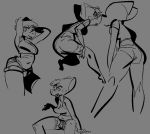  2018 anthro bat breasts bulge butt clothing dickgirl dusk_(tabuley) fruit_bat grey_background greyscale intersex mammal midriff monochrome multiple_poses navel open_mouth pose shirt shorts simple_background sitting sketch tabuley tank_top 