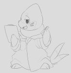  2018 2_tails ambiguous_gender bui buizel clothed clothed_feral clothing feral grey_background greyscale lab_coat monochrome multi_tail nintendo paper pen pok&eacute;mon pok&eacute;mon_(species) semi-anthro simple_background slimefur solo video_games 