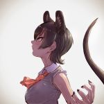  animal_ears bow bowtie breasts claw_pose commentary_request extra_ears fossa_(kemono_friends) fossa_ears fossa_tail from_side hair_between_eyes highres kemono_friends nail_polish necktie orange_bow profile short_hair sleeveless solo tail takami_masahiro upper_body 