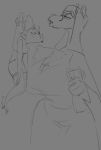  2018 anthro bat big_breasts breasts carrying clothed clothing duo dusk_(tabuley) equine female fruit_bat fully_clothed grey_background greyscale headwear horse jewelry lua_(pixelsketcher) mammal monochrome necklace nun shirt shorts simple_background size_difference sketch tabuley 