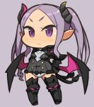  &gt;:&lt; :&lt; blush boots chibi demon_girl full_body horns ibara. long_hair looking_at_viewer pop-up_story purple_eyes purple_hair thigh_boots thighhighs twintails volteria_dig_platidity 