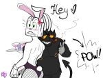  &lt;3 animate_inanimate blush bobthetanuki bunny_costume clothed clothing costume crossdressing cuphead_(game) demon facial_hair fake_ears fake_rabbit_ears grin horn horned_humanoid humanoid king_dice male mustache not_furry nude object_head smile solo the_devil_(cuphead) video_games 