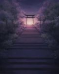  absurdres highres no_humans original outdoors purple purple_sky scenery stairs torii tree twilight yuunya2000 