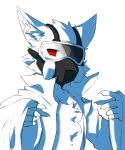  ambiguous_gender anthro canine changed_(video_game) clothing dr.k_(changed) fur gas_mask looking_at_viewer mammal mask monster red_eyes solo storm_devil undressing white_fur wolf 