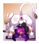  anal anal_penetration anus ass_up balls blush butt buttplug feline fur hand_on_butt imminent_sex kappadoggo knot legendary_pok&eacute;mon looking_back lunala male male/male mammal nintendo penetration penis pok&eacute;mon pok&eacute;mon_(species) sex_toy simple_background size_difference solgaleo video_games white_background white_fur 