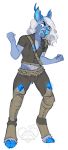  2018 5_fingers anthro blue_eyes blue_hooves blue_horn blue_nose cervine clothed clothing digital_media_(artwork) hooves horn kittydee looking_at_viewer male mammal solo standing 