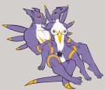  2018 anthro areola breasts digimon digital_media_(artwork) duo faint female grey_background male male/female nipples nude penetration red_eyes selfcest simple_background square_crossover vaginal vaginal_penetration 