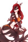  2018 5_fingers anthro bikini breasts brown_eyes clothed clothing digital_media_(artwork) female fin fish hair kristiana_puff looking_at_viewer marine midriff navel red_hair shark simple_background sitting smile solo standing swimsuit white_background 