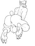  anthro anus backsack ball_hair balls big_balls big_butt butt canine greyscale looking_back male mammal monochrome mr_canvas muscular muscular_male nude smile solo 