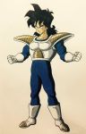  armor black_eyes black_hair boots clenched_hands commentary_request dragon_ball dragon_ball_z frown full_body gloves highres lee_(dragon_garou) long_hair looking_at_viewer male_focus shaded_face simple_background smile standing white_background white_gloves yamcha 