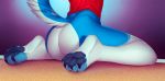  anthro big_butt blue_fur butt canine clothing digital_media_(artwork) dog fur hi_res husky kimo male mammal presenting presenting_hindquarters raised_tail rear_view rexwind simple_background solo white_fur 