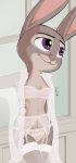  2017 :3 abs anthro breasts cleavage clothed clothing disney female fur garter_belt garter_straps grey_fur hi_res judy_hopps lagomorph legwear lingerie mammal multicolored_fur muscular muscular_female pink_nose purple_eyes rabbit signature small_breasts smile solo stockings tggeko thigh_highs translucent transparent_clothing two_tone_fur zootopia 