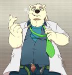  2018 anthro bear belly bulge clothing eyewear fur glasses henjikotetsu humanoid_hands male mammal necktie overweight overweight_male pants polar_bear rave_(housamo) shirt smoking solo tokyo_afterschool_summoners underwear white_fur 