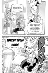  angry anthro bandage breasts clothed clothing comic cookie_(furryfight_chronicles) daigaijin dialogue duo english_text female furryfight_chronicles lagomorph mammal monochrome muko rabbit rodent squirrel text under_boob 