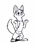  2018 :3 animated anthro barefoot black_and_white blush canine claws clothed clothing disney fox fuel_(artist) male mammal monochrome nick_wilde simple_background solo standing tailwag toe_claws white_background zootopia 