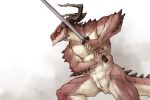  abs animal_genitalia anthro dragon genital_slit hi_res holding_sword horn male melee_weapon muscular muscular_male nude pecs pngx_(artist) pose slit solo standing sword weapon 