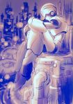  android blurry blurry_background cityscape closed_eyes commentary_request full_body greyscale helmet highres leg_hug monochrome power_armor profile rockman rockman_x sitting sketch solo x_(rockman) yukinbo78 