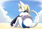  1girl blonde_hair blue_eyes bra cat collar furry looking_at_another short_hair short_pants solo underwear unousaya 