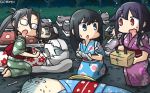  akagi_(kantai_collection) alternate_costume amagiri_(kantai_collection) animal animalization asashio_(kantai_collection) black_hair blue_eyes cat dated eyebrows_visible_through_hair floral_print hair_between_eyes hamu_koutarou highres japanese_clothes kantai_collection kimono kirishima_(kantai_collection) multiple_girls obi open_mouth print_kimono purple_hair red_eyes sash shinkaisei-kan southern_ocean_war_hime taigei_(kantai_collection) tama_(kantai_collection) the_yuudachi-like_creature white_hair yukata yuudachi_(kantai_collection) 