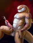  2018 anthro balls cetacean cum erection humanoid_penis invalid_tag male mammal marine muscular muscular_male nipples nude open_mouth orca pecs penis sex simple_background solo tattoo tongue whale 