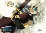  1girl cat furry grey_hair inumimi-syndrome long_hair scar solo sword teal_eyes weapon 