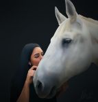  2018 clothed clothing digital_drawing_(artwork) digital_media_(artwork) duo elle-lui-eux ellelluieux elleluieux equine female feral hi_res horse human mammal mane portrait realistic simple_background 