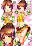  :d ;d armpits brown_eyes brown_hair curry fingerless_gloves food gloves hair_bun heart heart_background idolmaster idolmaster_cinderella_girls ment midriff multiple_views navel nissin one_eye_closed open_mouth partially_translated ponytail shoes skin_tight smile sneakers spoon takamori_aiko translation_request 