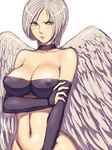  angel_wings bare_shoulders blush bottomless breasts cleavage covered_nipples dragon_quest dragon_quest_ix fumio_(rsqkr) gloves large_breasts raviel silver_eyes silver_hair sketch solo wings 
