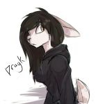  anthro black_hair clothed clothing dragk erikka female fur hair lagomorph mammal rabbit simple_background solo white_fur 