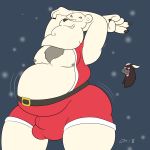  &lt;3 &lt;3_eyes beard belt bulge christmas clothing dirtydirtyhands facial_hair holidays male open_mouth open_suit overweight peace_sign_(disambiguation) polar_bear santa_claus smile suit teeth 