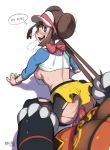  1girl 2018 animal_penis ass bestiality breasts clothed_sex commentary creature doggystyle double_bun emboar english english_commentary erection gen_5_pokemon hair_grab hair_pull hetero jordan_smith looking_at_viewer mei_(pokemon) pantyhose penis pokemon pokemon_(creature) pokemon_(game) pokemon_bw2 pov profanity pussy raglan_sleeves sex shirt_lift sideboob simple_background skirt solo_focus speech_bubble speed_lines testicles torn_clothes torn_legwear twintails uncensored vaginal visor_cap white_background yellow_skirt 