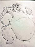  alcohol anthro belly beverage big_belly bowser drunk greyscale hyper hyper_belly kosmonius male mario_bros monochrome nintendo overweight solo video_games 
