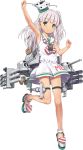  anchor_hair_ornament anchor_necklace arm_up armpits bangs bare_arms bare_shoulders blunt_bangs chain dress eyebrows_visible_through_hair full_body green_eyes hair_ornament hair_ribbon headgear jiji kantai_collection leg_up long_hair looking_at_viewer machinery maestrale_(kantai_collection) no_socks official_art one_side_up propeller ribbon sailor_collar sailor_dress silver_hair sleeveless sleeveless_dress smile smokestack solo striped striped_neckwear tan tanline thigh_strap torpedo_tubes transparent_background turret white_dress white_ribbon 