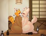  2018 aggressive_retsuko anthro bellies_touching belly big_belly big_breasts big_butt blush breast_squish breasts breasts_frottage butt canine clothing crackersmilk dialogue digital_media_(artwork) duo eyewear female female/female fennec fenneko fox fur hi_res huge_breasts huge_butt japanese mammal midriff navel nipples_touching nude open_mouth overweight overweight_female red_panda retsuko sanrio shorts simple_background slightly_chubby smile text thick_thighs tongue voluptuous wide_hips 