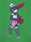  ambiguous_gender anthro bow_tie claws clothing diaper fade(artist) fishnet fishnet_legwear green_background hat legwear mask nintendo pok&eacute;mon pok&eacute;mon_(species) ponytail simple_background sneasel solo thief top_hat video_games 