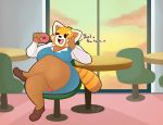 2018 aggressive_retsuko anthro belly big_breasts big_butt blush breasts butt clothed clothing crackersmilk dialogue digital_media_(artwork) female fur hi_res huge_breasts mammal open_mouth overweight overweight_female red_panda retsuko sanrio smile solo text thick_thighs tongue uniform voluptuous wide_hips work 