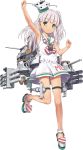  anchor_hair_ornament anchor_necklace arm_up armpits bangs bare_arms bare_shoulders blunt_bangs chain dress eyebrows_visible_through_hair full_body green_eyes hair_ornament hair_ribbon headgear jiji kantai_collection leg_up long_hair looking_at_viewer machinery maestrale_(kantai_collection) no_socks official_art one_side_up propeller ribbon sailor_collar sailor_dress silver_hair sleeveless sleeveless_dress smile smokestack solo striped striped_neckwear tan tanline thigh_strap torpedo_tubes transparent_background turret white_dress white_ribbon 
